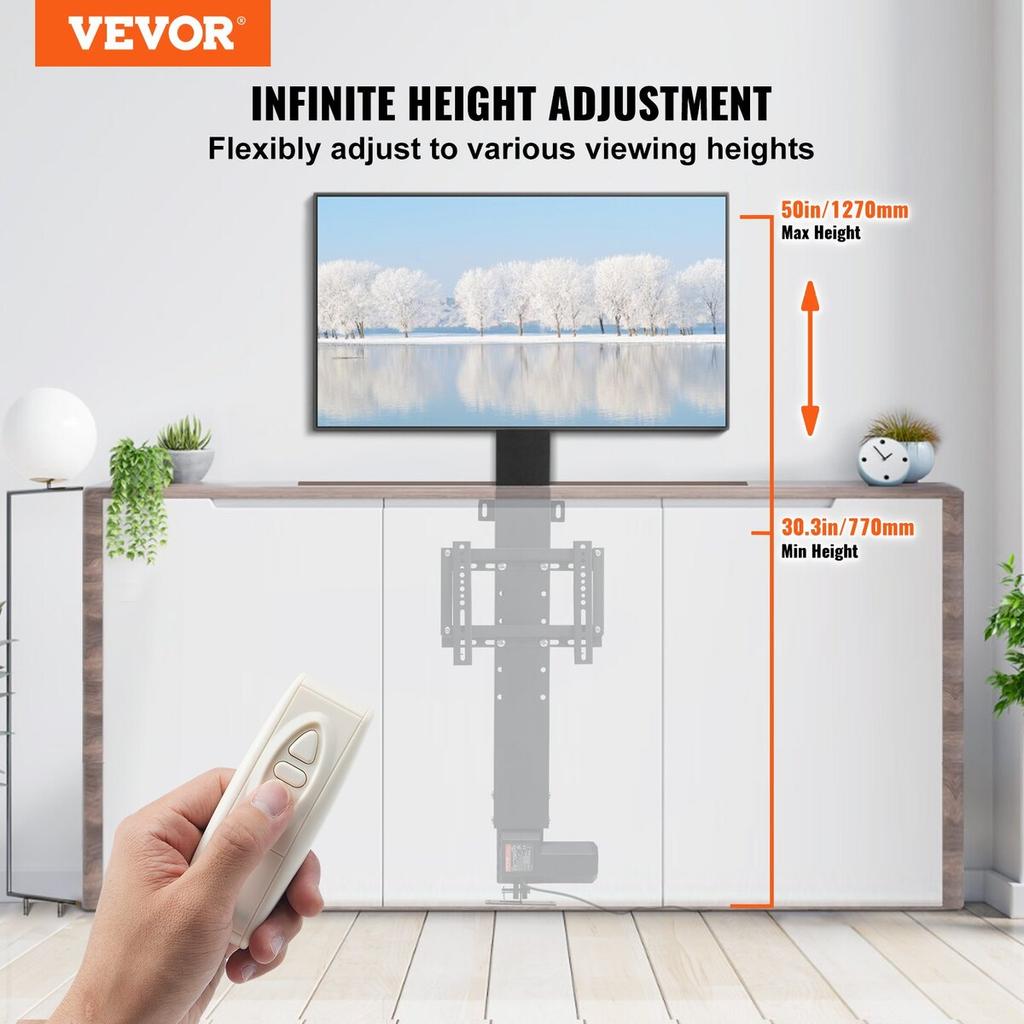 Motorized TV Lift Stroke Length 20 Inches Motorized TV Mount Fit for 28-32" TV Lift with Remote Control Height Adjustable Load Capacity 132 Lbs