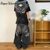 RogueWave American Retro High Street Y2K Embroidered Jeans Gothic Fashion Wide-leg Denim Trousers