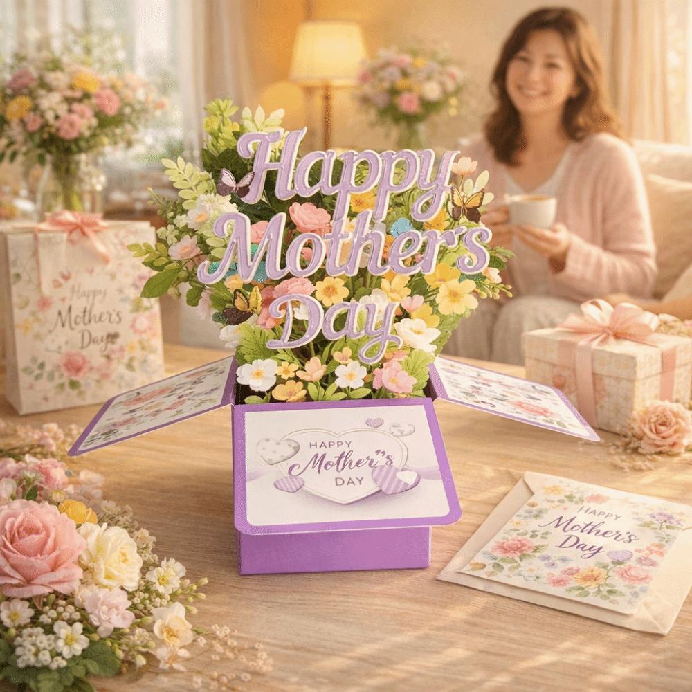 Best Wishes 3D Mother's Day Card Butterfly Flower Pop Up Card Mom Greeting Card  Party Decoration