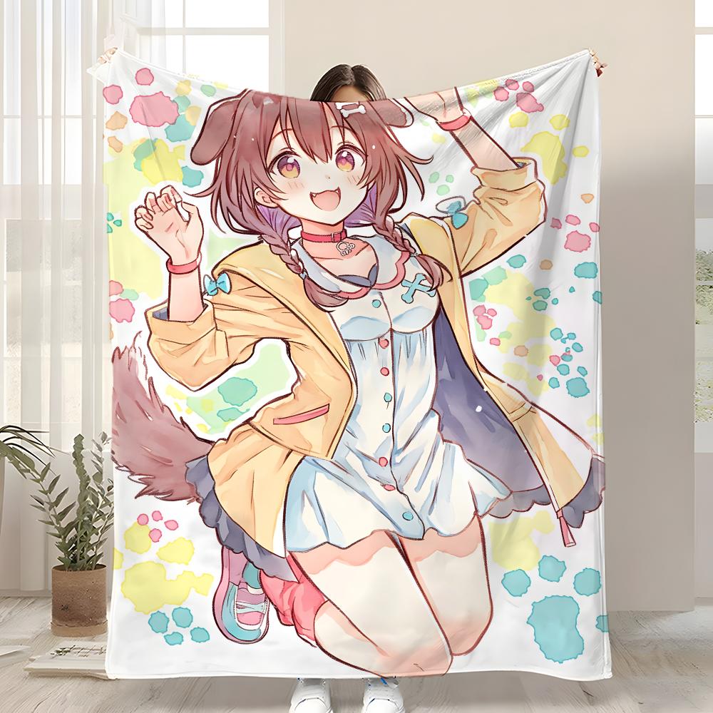 Cartoon Inugami Korone Throw Kid-Friendly Flannel Throw Blanket Soft Warm Anti-Static Washable All Season