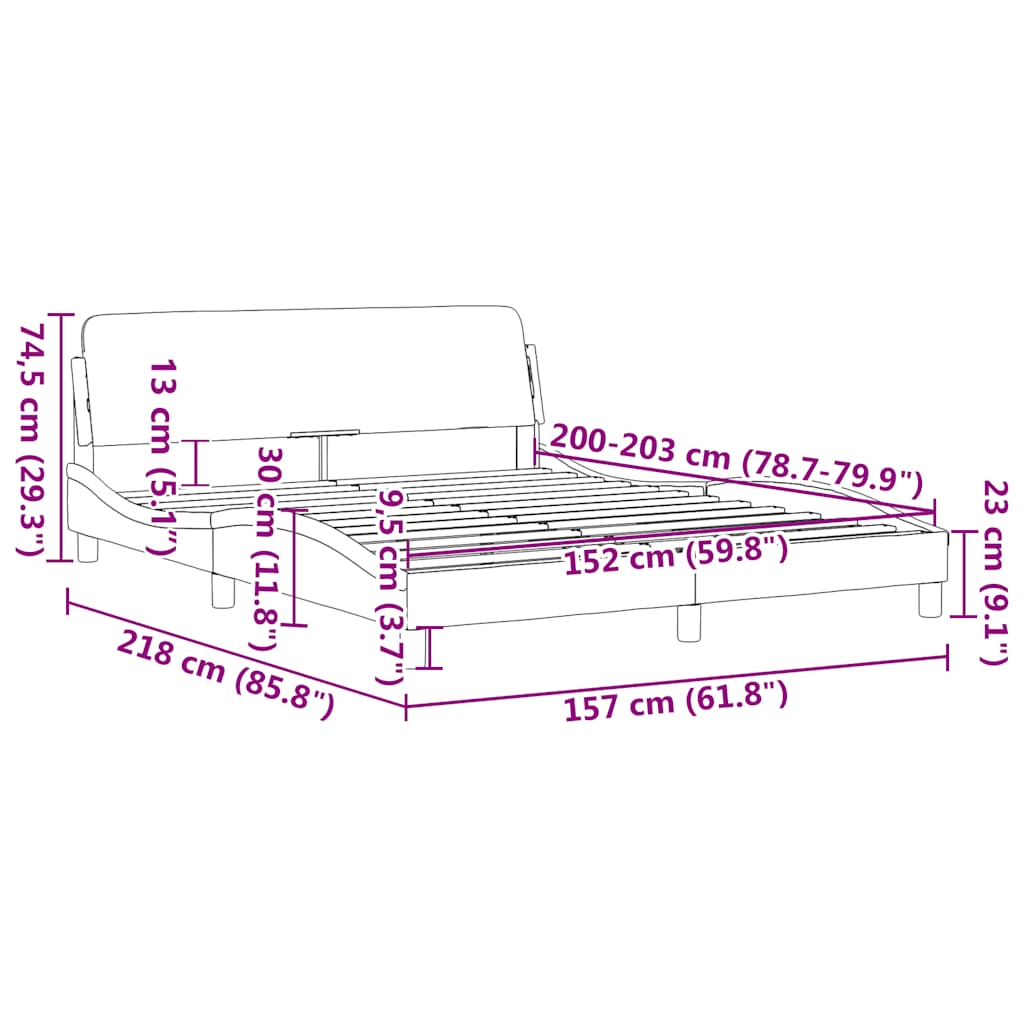 Bed Frame  Dover  Light Gray 152x203 cm Fabric