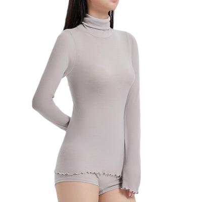 [Mujiu] High-neck Long-sleeve Shirt, 100% Merino Wool, Innerwear, Thin, Soft, Breathable, Super Extra Fine, High Neck, 3W-2702, Greige, Size M