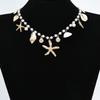 Single-piece beach seashell necklace, faux pearl, starfish, and conch elegant jewelry, suitable for beach vacations and parties.