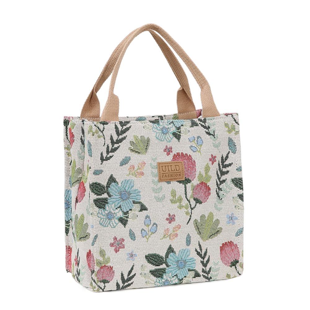 

Aesthetic Floral Pattern Handbag Large Capacity Canvas Lunch Bag Storage Bag бежевый