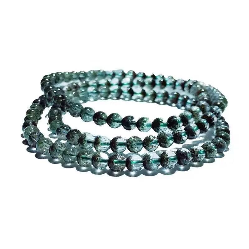 Red Skin Buddha Beads & Green Phantom Crystal Bracelet - Multi-loop Couple Gift Beads ~6mm