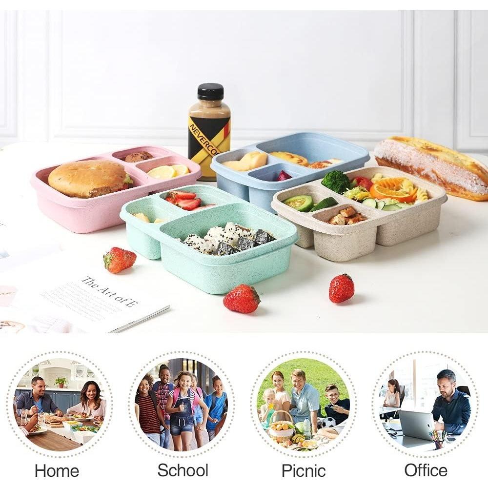 D2 1Pcs Bento Lunch Box for Kids Adults Reusable Food Storage Box Container 3 Compartment Lunch Box for School Work and Travel