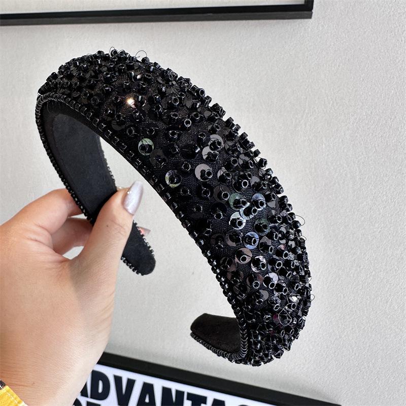 

Блестящие пайетки, бисер, утолщенная повязка на голову из губки для женщин, роскошный аксессуар для волос с бисером из битого хрусталя, повязка на голову, взрослая повязка для волос