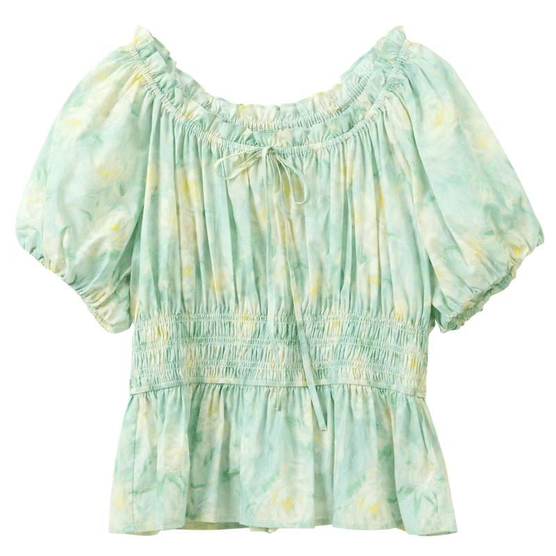

Sancai Women s 100% Cotton Floral Print Round Neck Short Sleeve Top M