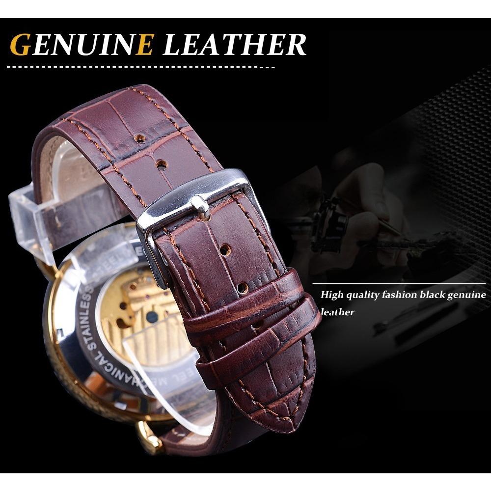 Forsining Men's Fashion Casual Hollow Moon Phase Carved Hollow Automatic Mechanical Watch GMT1125-5-W