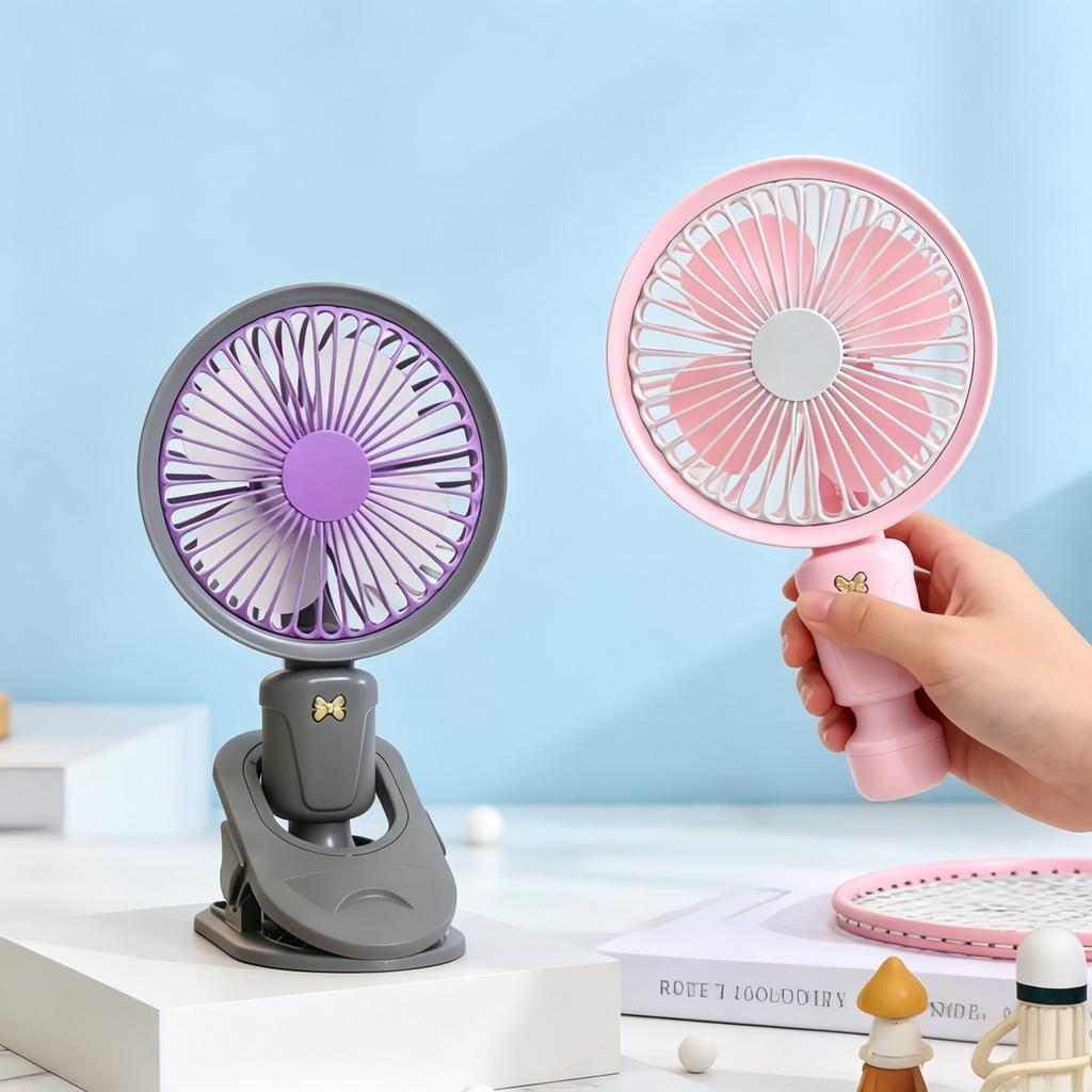 Portable Mini Bladeless Electric USB Rechargeable Three-Speed Handheld Fan with Clip for Outdoor Hotel Cars RVs & Household Use