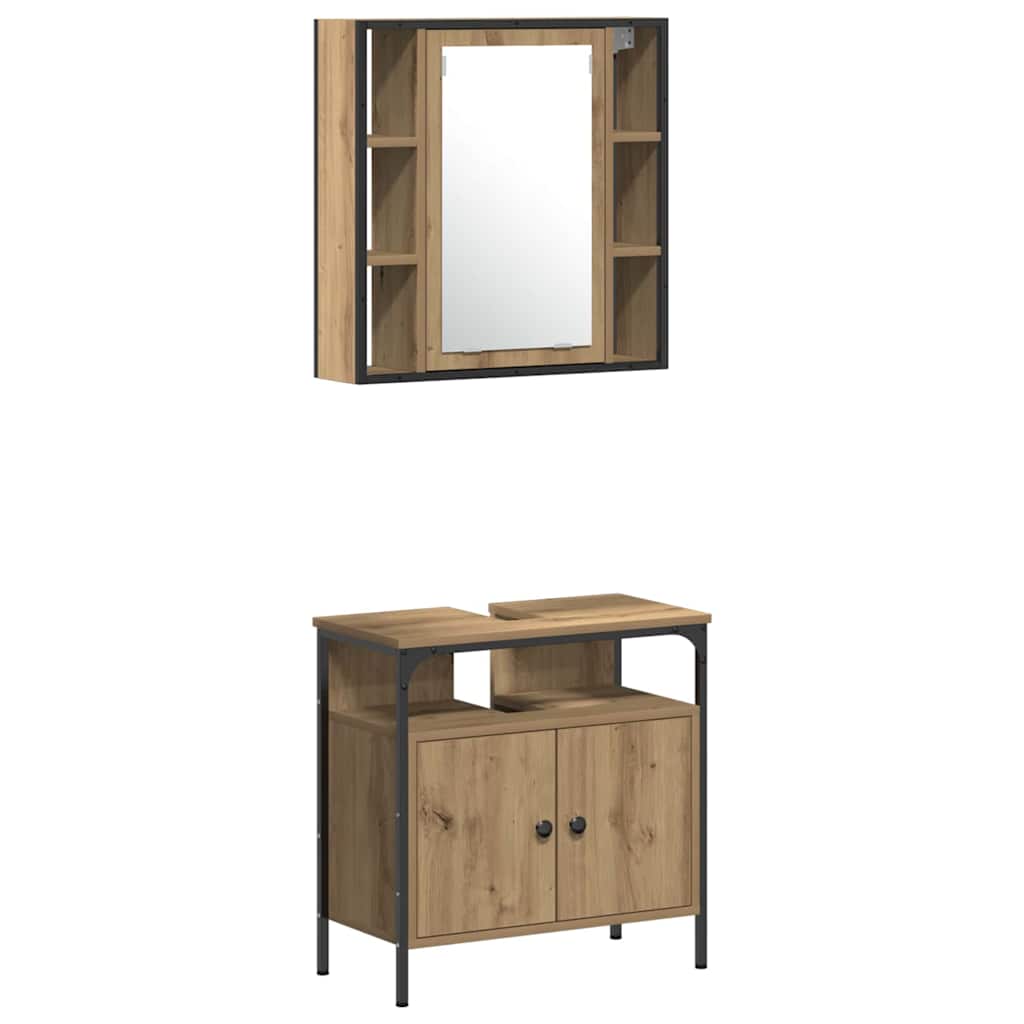 Bathroom Furniture Set with Shelf 4 Pcs Artisan Oak Wood Based Material