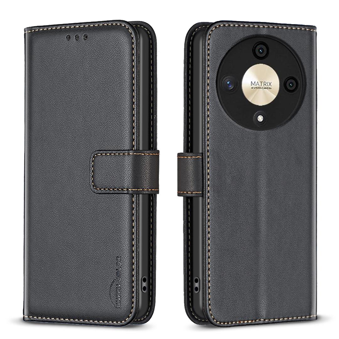 

BINFEN COLOR BF17 Кожаный чехол-кошелек с защитной крышкой для Honor X9b 5G/Magic6 Lite 5G Black