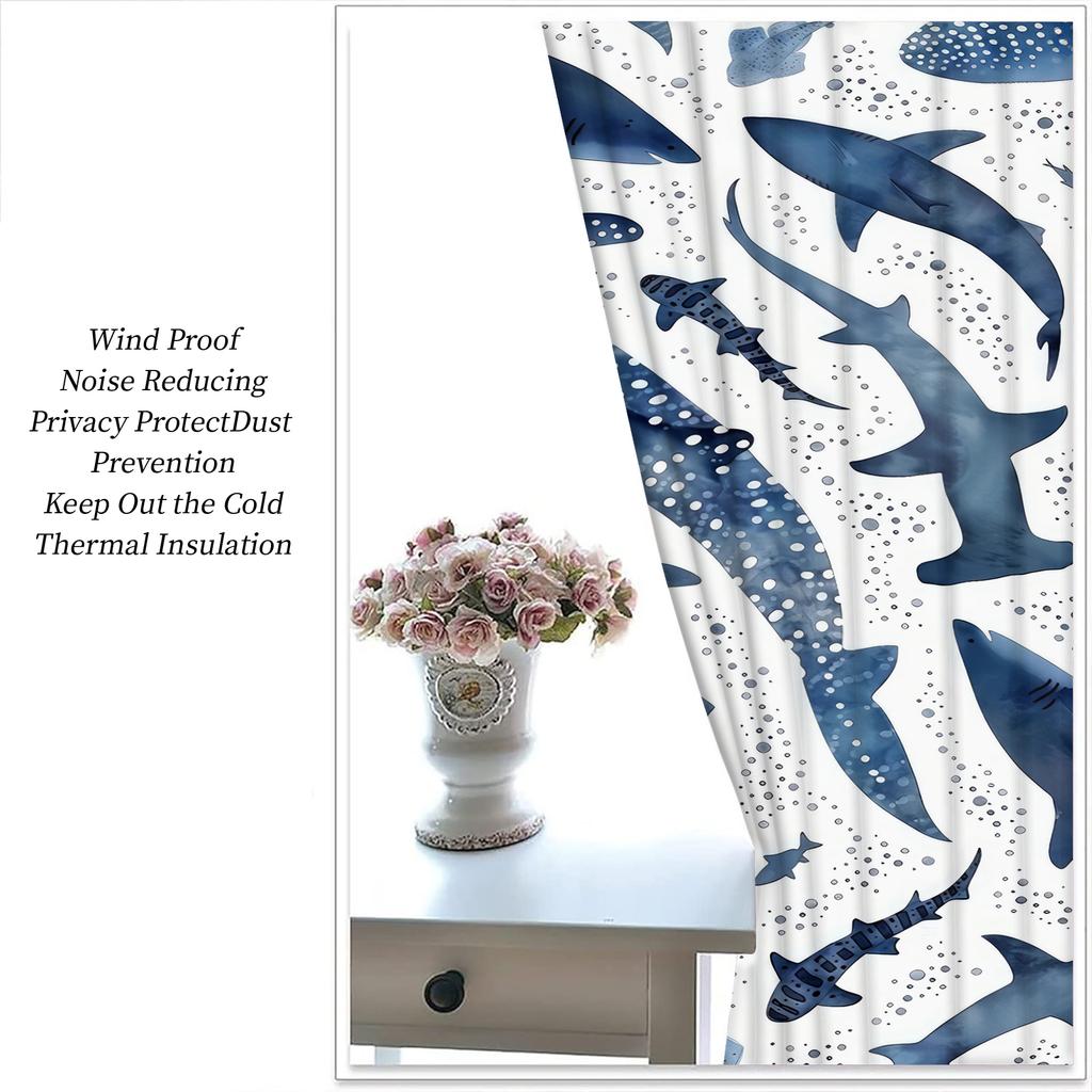 Shark Print Curtain Bedroom Living Room Balcony All Season Adults Decoration Curtains Darkening Set Of 2 Made Polyester Area Decor