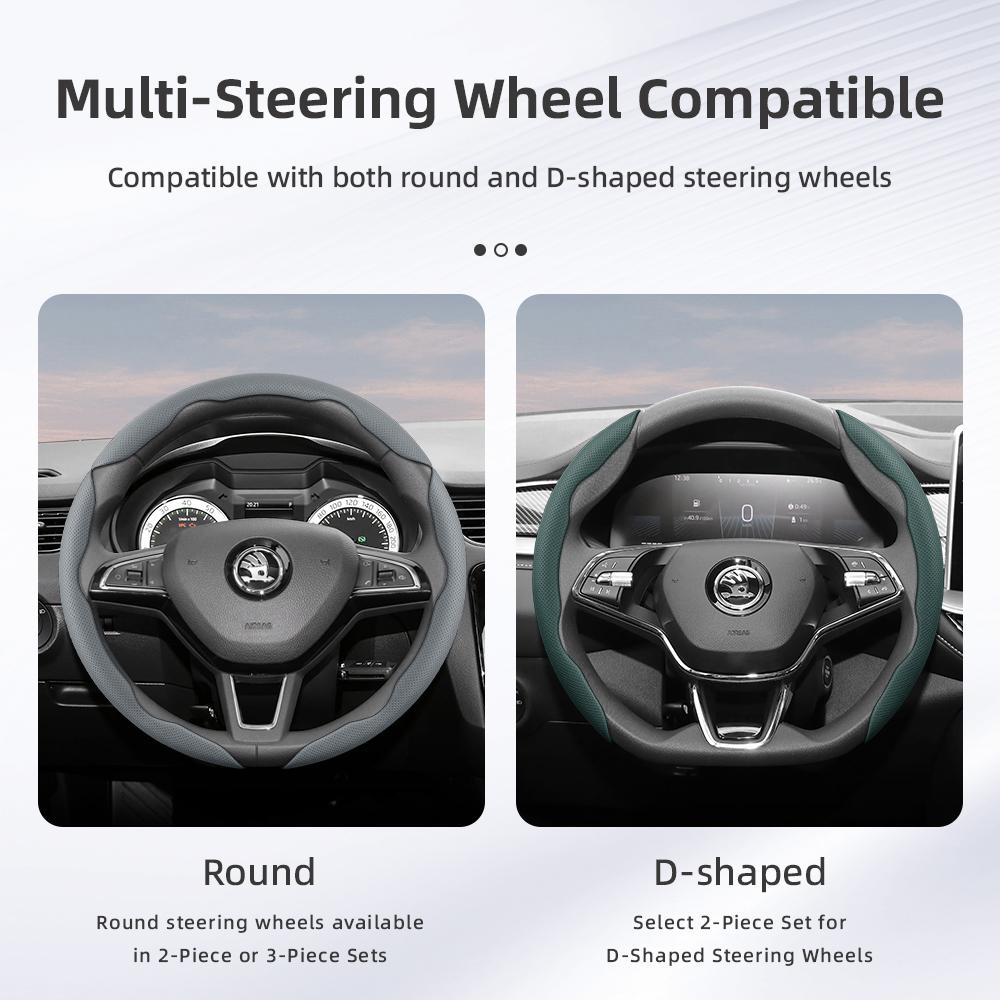 WFM1  Suitable for Skoda Breathable Leather Steering Wheel Cover with Segmented Quick-Release Design, Non-Slip and Durable, Octavia Rapid Kodiaq 