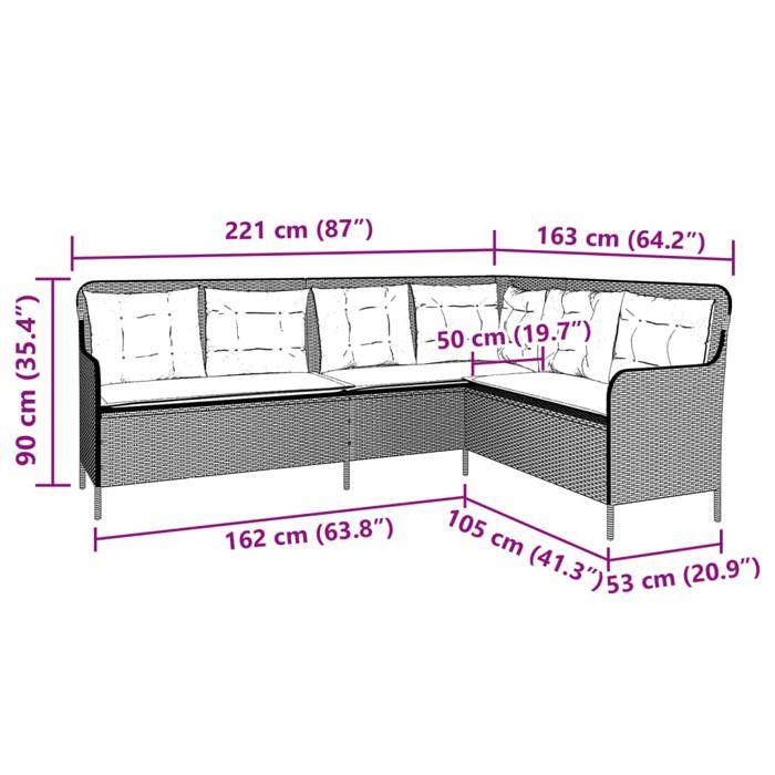 VidaXL Canapé de jardin avec coussins forme de L gris clair poly rotin, canapé d'extérieur, canapé d'extérieur en forme de 369005