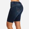 Mid Rise Pockets Buttons Fly Short Jeans Knee Length Stretchy Denim Shorts for