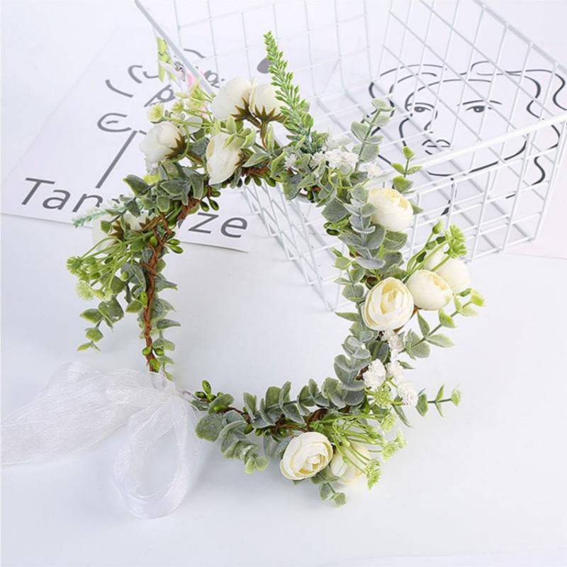 Trendy Forest Flower Headbands Green Leaf Festival Wedding Floral Headpiece Bohemian Flower Crown Women Seaside Vacation Wreath