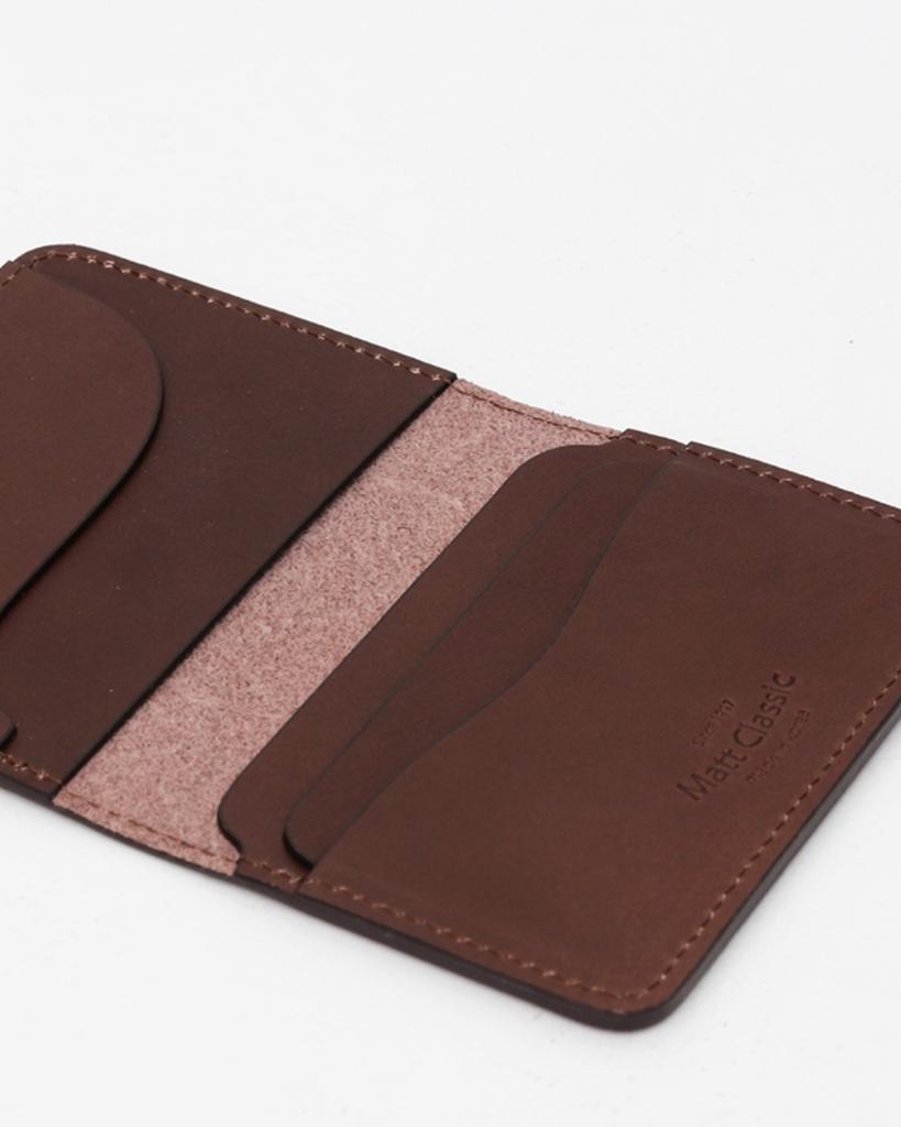 Matt Folding Full Grain Leather Business Card Holder Dark Brown