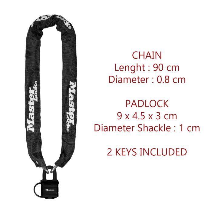 Chaîne antivol MASTER LOCK - 8390EURDPRO - 90cm x Ø 6mm - Cadenas 40mm - Gaine nylon - Noir