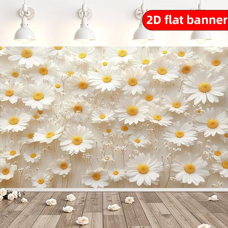 2D flat banner - Polyester Nordic-style daisy pattern banner boosts happiness suitable for Instagram style. 100x150cm