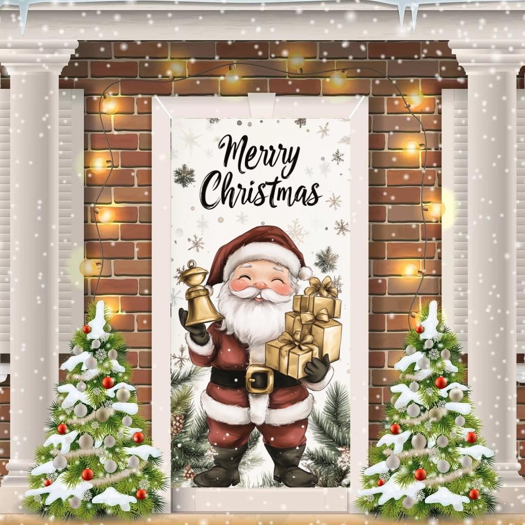 Cartoon Santa Claus Door Cover Christmas Outdoor Decoration Home Door Lining 2024 Xmas Ornament 2025 New Year Party Home Banner