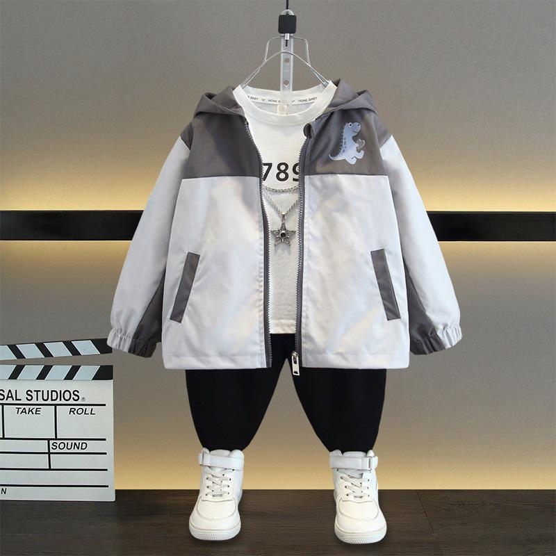 Children's Cartoon Dinosaur Print Hooded Jacket Boys' Zipper Jacket Spring And Autumn Styles