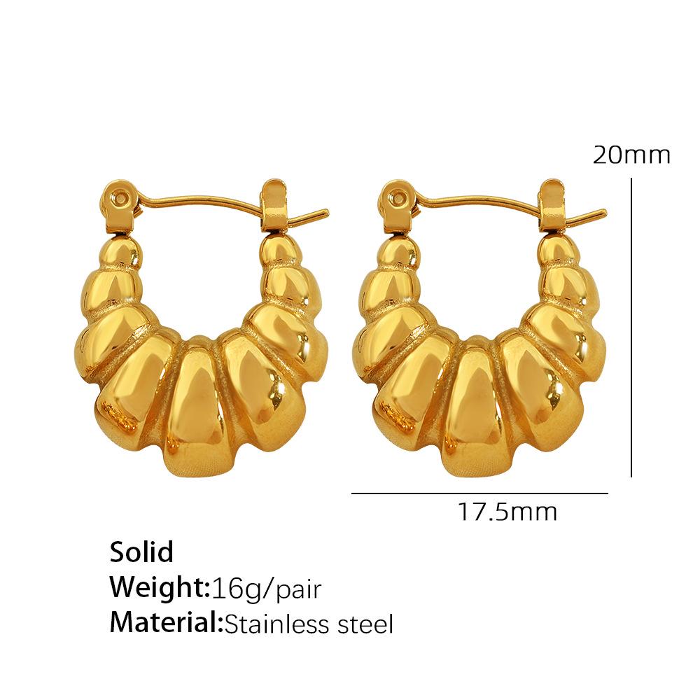 European Retro Geometric Titanium Steel Earrings, 18K Gold Plated, Stainless Steel, Concave-Convex Design for Women.