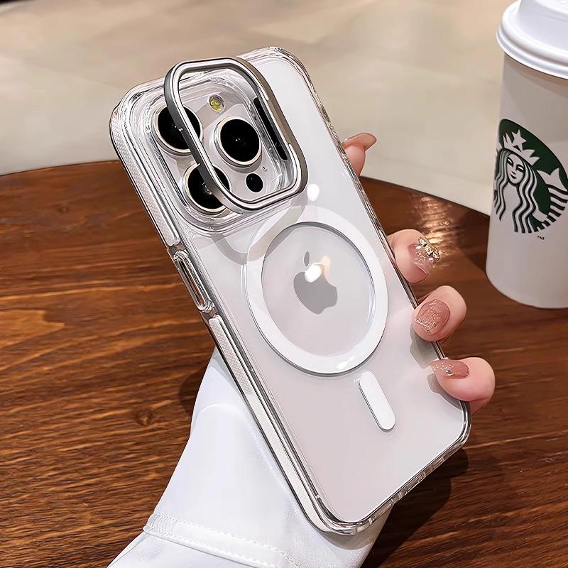 Applicable To Apple 17 ProMax Lens Cover Bracket Mobile Phone Case IPhone 16 Transparent Magnetic Suction Anti Fall Protection Case