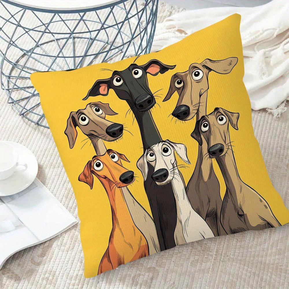 1Pc Greyhound Cute Dog Group Themed Printed Throw Pillow Cover, Suitable For Sofa,Bedroom,Living Room,A Fun Gift For Dog Lovers.