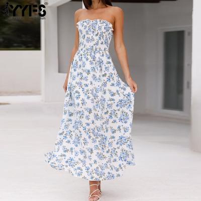 Abiti casual a vita alta senza maniche con stampa motivo floreale primavera estate moda donna