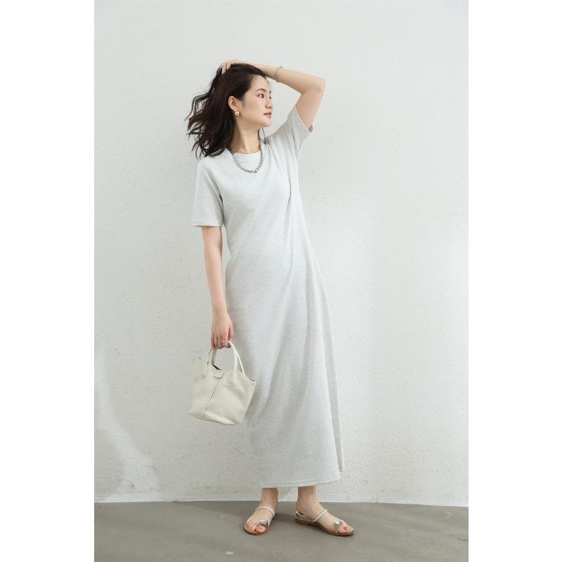 

Летнее платье в японском стиле с вязаным базовым слоем, короткими рукавами и миниатюрной фигурой L светло-серый