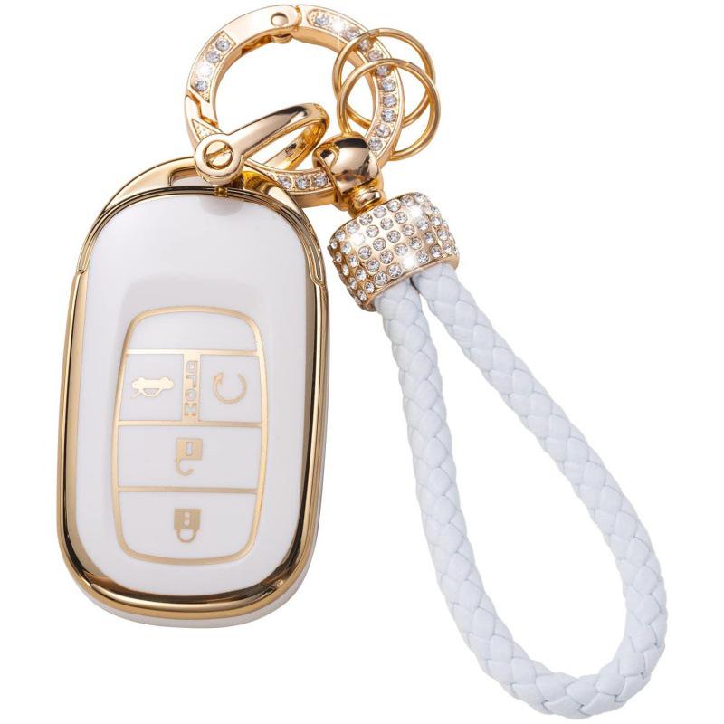 Gold-Rimmed Car Key Set with Diamond Ring Pendant Key Chain