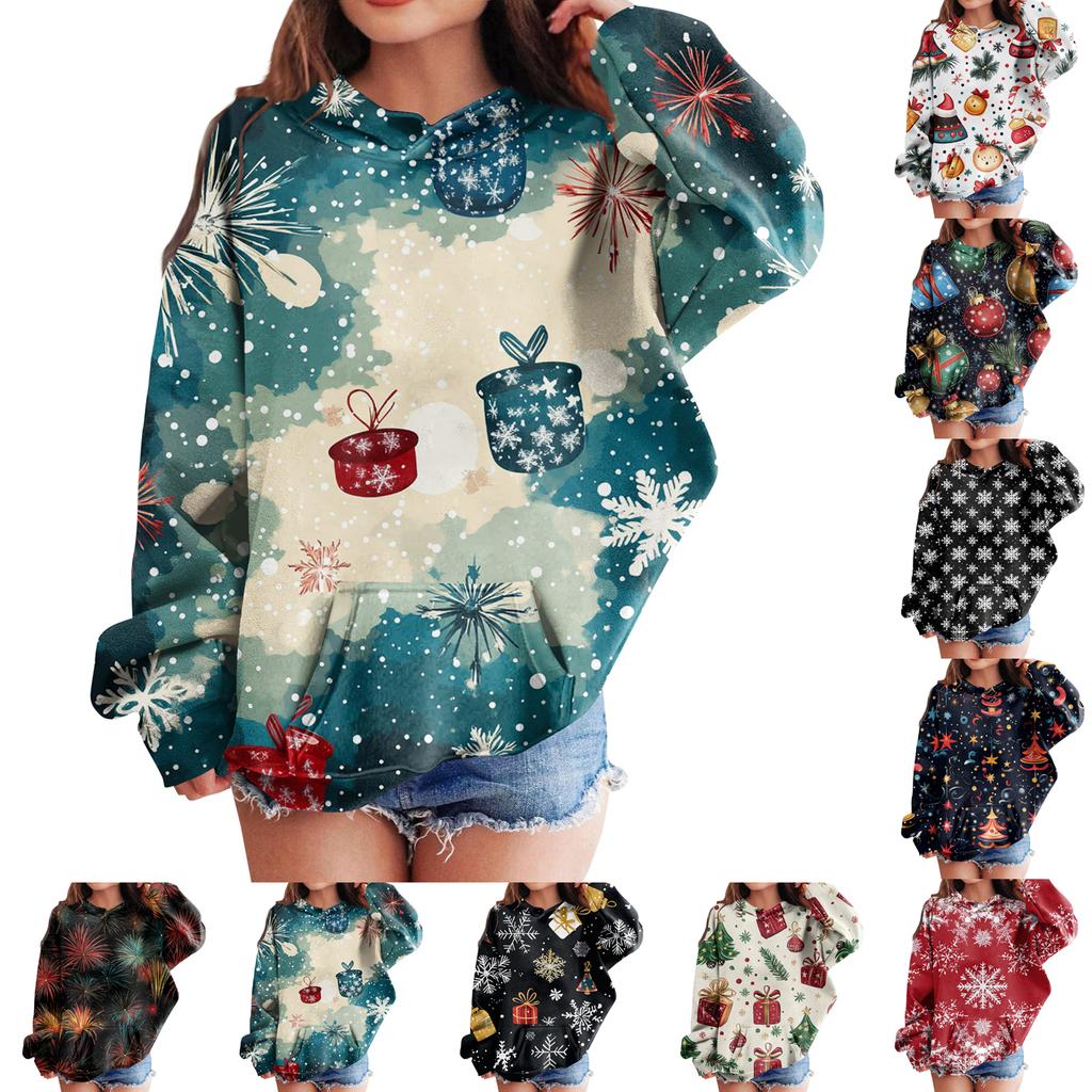 Sweatshirts For Teen Girls Hoodies Long Sleeve Drawstring Pullover Cute Oversized Hoodie Christmas Day