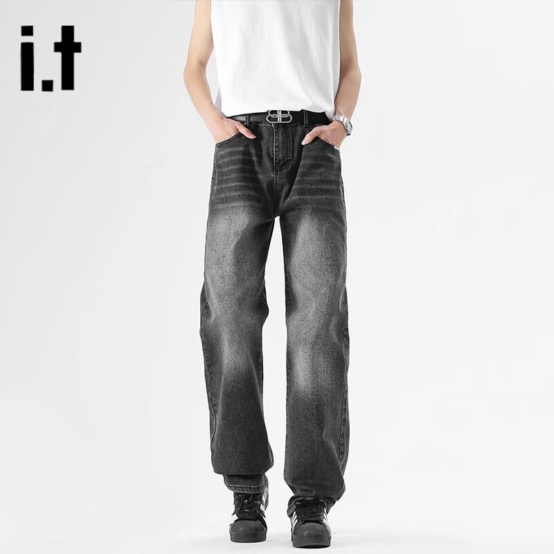 Izzue Men's Casual Washed Straight-Leg Jeans