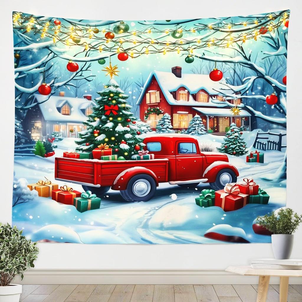 Frohe Weihnachten Wandteppich Neujahr Hintergrund Wandbehang Dekoration Kamin Strümpfe Geschenke Hängestoff