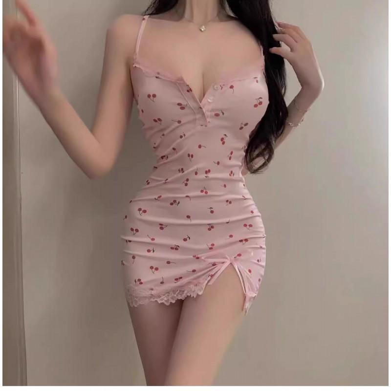 Sexy Slip Nightdress With Removable Padded Bra Pink Floral Lace Pure Desire Style Young Women Home Lingerie