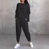 Women's Trousers Suit O-neck Long Sleeve Loose T-shirt Solid Color Trousers Pocket Simple 2-piece Set Loungewear