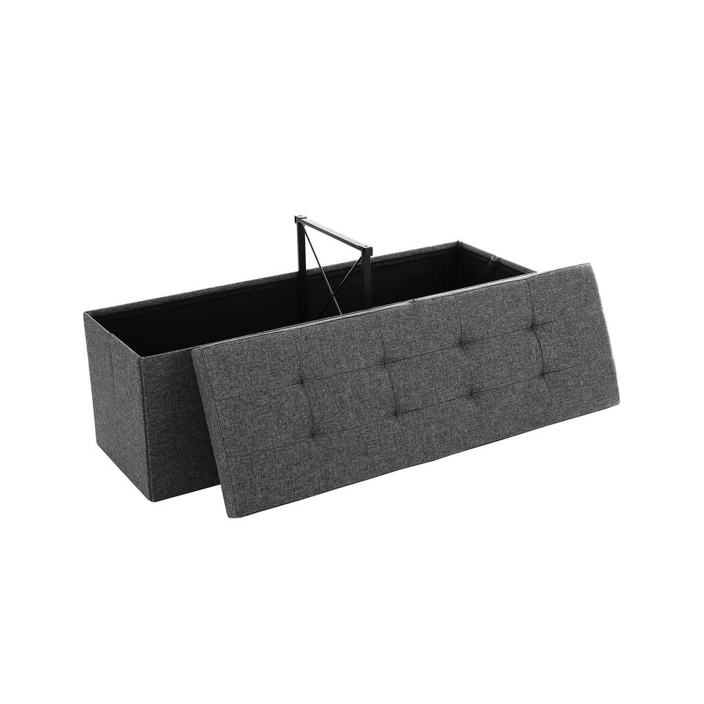 SONGMICS Bench with Storage Space, Storage Chest with Lid, Foldable, Load Capacity 300 kg, 120L, 38 x 110 x 38 cm, Linen Fabric Dark Grey