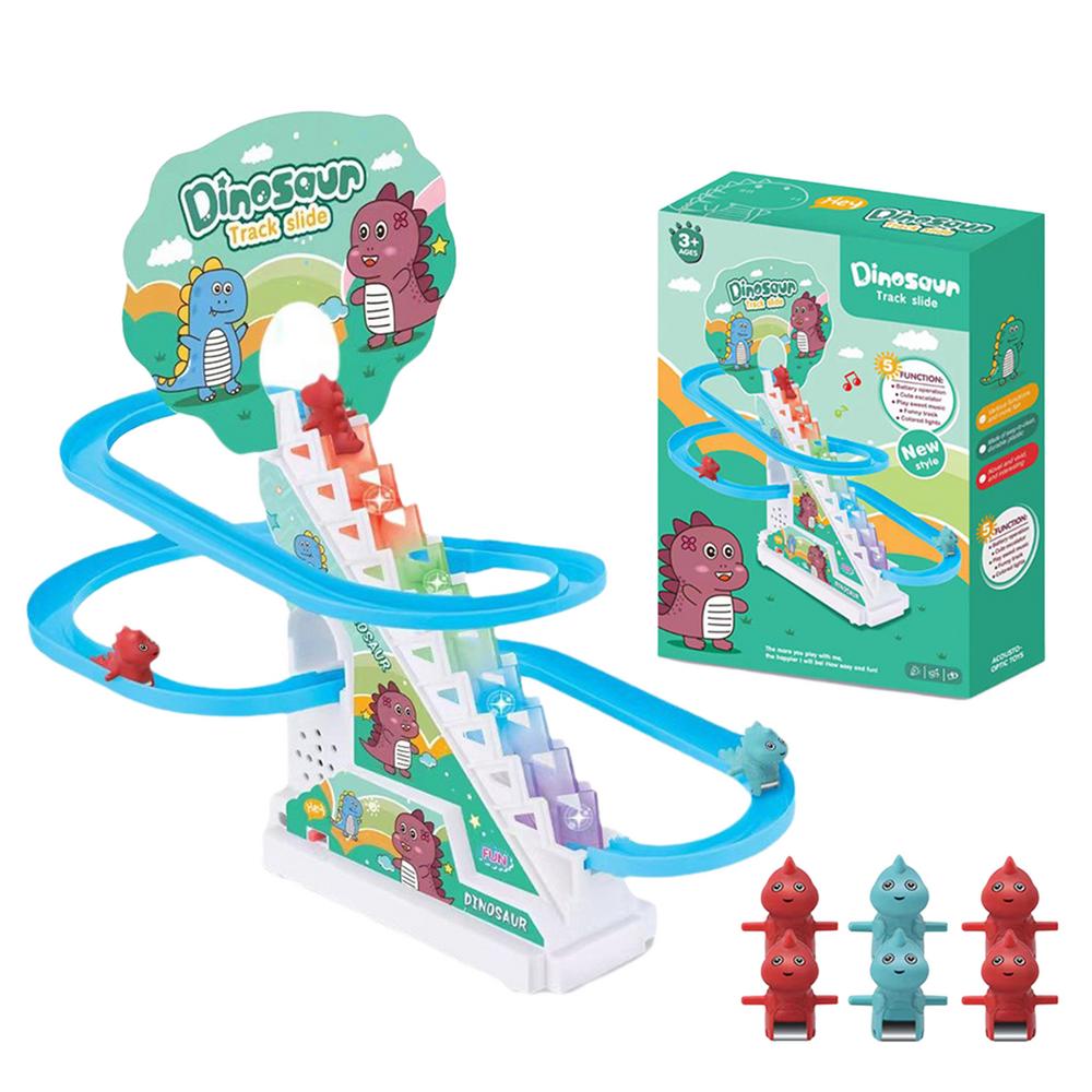 Electric Stair Climbing Toy, Dinosaur Track Sliding Toy Dino Slide Toy Dinosaur Escalator Toy Dino Musical Toy Gliding Track Toy with Music & Lights