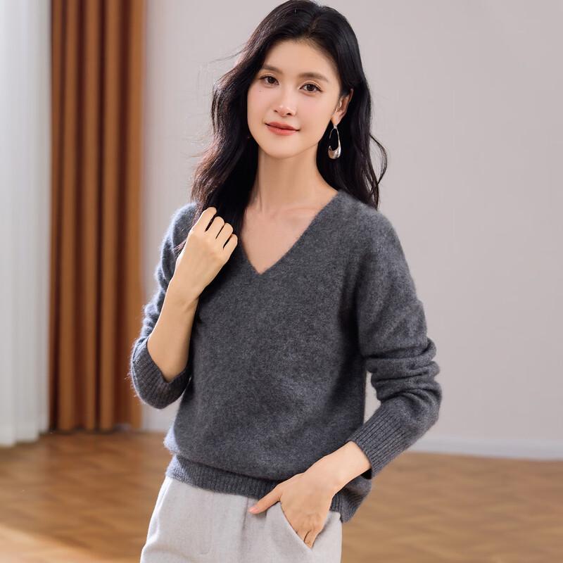 Women's Luxury V-Neck Brushed Cashmere Blend Sweater