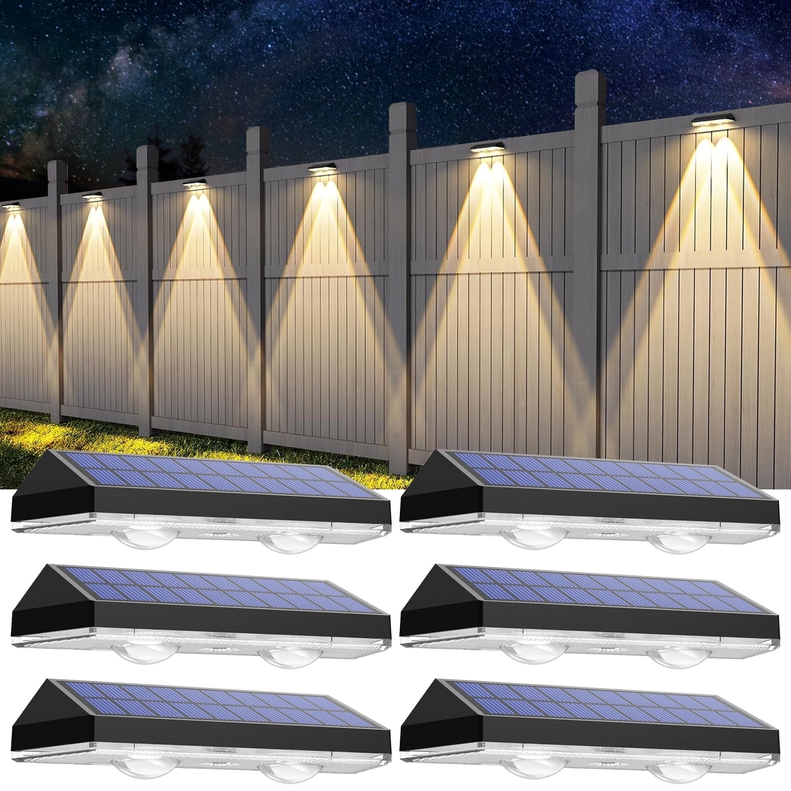 

Solar Fence Lights Outdoor- IP65 Waterproof 3 Mode Solar Deck Lights for Outside Yard Railing Step Patio Stair and Wall (6 pack) теплим білим кольором