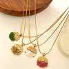 Stainless Steel Gold Plated Natural Stone Circular Pendant Necklace Dainty Jewelry for Women Birthday Surprise Gift