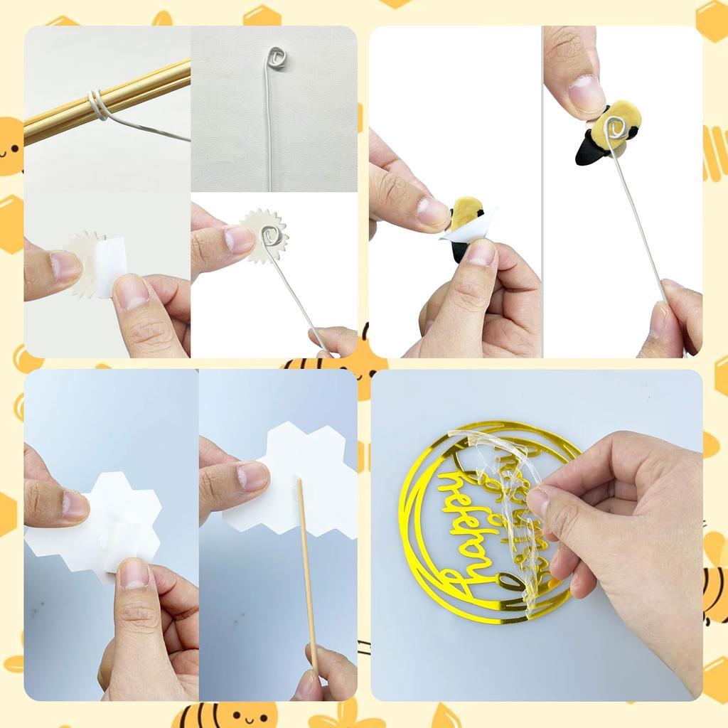 Bee Cake Toppers Honey Jar Cake Topper Honeycomb Cake Decorations for Baby Shower Bee Theme Birthday Party Decoration Supplies