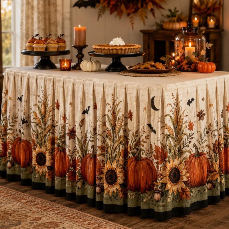 Halloween Table Skirt With Waterproof Dustproof Decor Dining 140-275cm Length