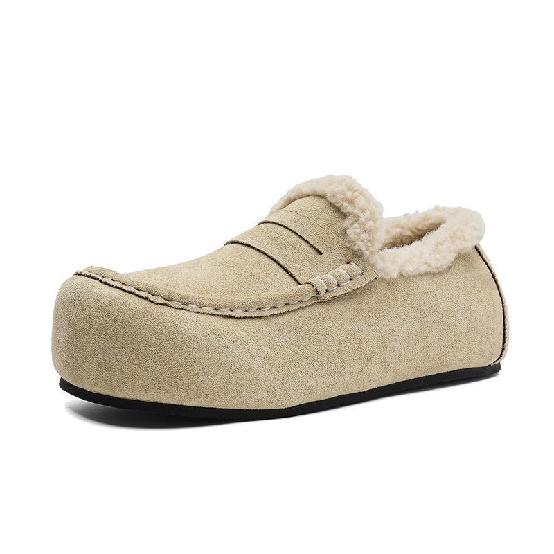 Мужские зимние теплые снегоступы 2026 Новые с меховой подкладкой нескользящие повседневные тапочки поставляются в черном или сером или бежевом цвете лоферы обувь 46 бежевый 8350₽