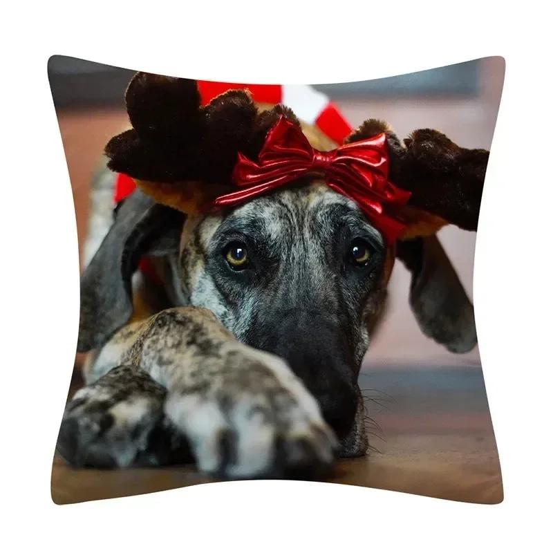 Fronhas de Natal Estampa Fofa de Animal Gato e Cachorro Capa de Almofada Decoração de Casa Sala de Estar Almofada de Sofá