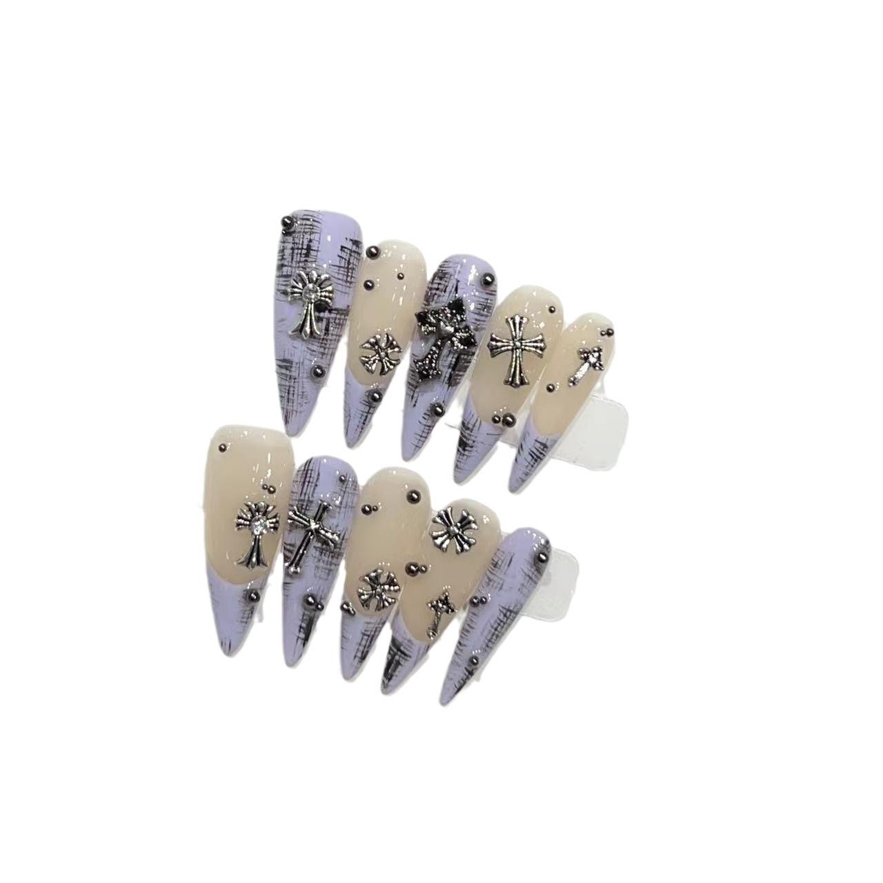 

Нюдовый французский фиолетовый лавандовый носимый ноготь чистый ручной работы накладной ноготь патч съемный нейл-арт Large L