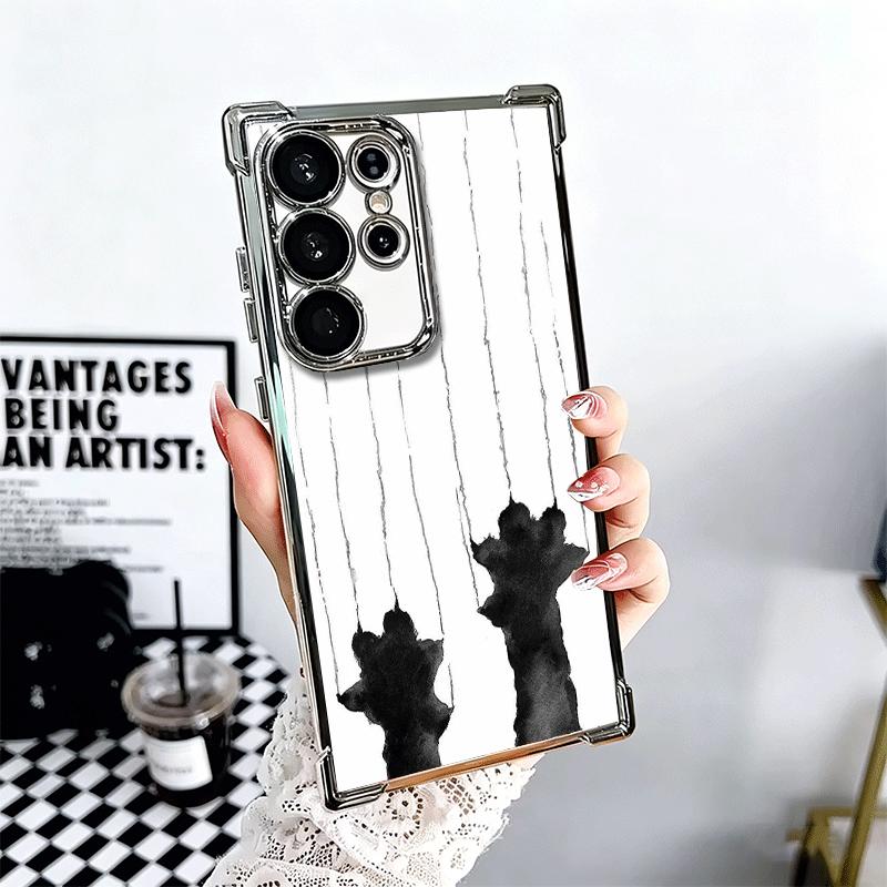 

Cat Footprint Funny Scratch Paw Cute Plating Phone Case For Samsung Galaxy S24 S25 FE S26 Edge S23 Ultra S22 S21 Plus S20 Anti-F Samsung S22 Ultra