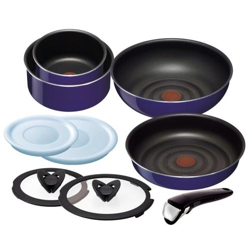T-fal 9-Piece Ingenio Neo Sapphire Pot and Pan Set with Detachable Handles and Lids, Gas and Heat Compatible, L46693