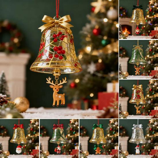 Christmas Bell Ornaments Xmas Tree Hanging Jingle Bell with Santa Claus/Elk/Penguin Ornaments for Holiday
